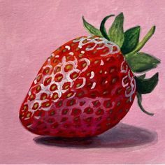 a painting of a strawberry on a pink background