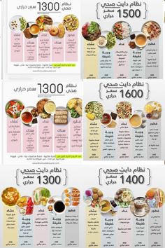 four different types of food are shown in this graphic style, with numbers and words on them