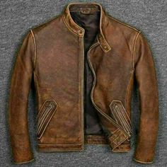 Men's Biker Cafe Racer Vintage Motorcycle Distressed Tan Brown Leather Jacket Superior Quality Soft Real Leather jacket  Exact Material : Cow Leather Full Grain Color: Brown Waxy Antique Look Front: Front Zip Closure Soft Polyester Lining with Micro Fiber Insulation foam keep warmth Three inside pockets including mobile pocket High Quality Stitching  Washed and Waxing for Antique Look Brand New with  Tags FREE DUST COVER SIZE GUIDE MENS SIZE CHART - Measurements in Inches Size Range Suitable for Vintage Biker Jacket With Double-needle Stitching For Fall, Vintage Winter Biker Jacket With Double-needle Stitching, Fitted Distressed Brown Biker Jacket, Casual Style, Vintage Brown Biker Jacket With Zipper Closure, Casual Fitted Distressed Brown Biker Jacket, Brown Vintage Biker Jacket With Zipper Closure, Casual Distressed Brown Biker Jacket, Casual Distressed Brown Long Sleeve Biker Jacket, Winter Brown Distressed Biker Jacket