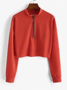 Half Zip Cropped Pullover Sweatshirt Shopvhs.com Fall Cotton Half-zip Tops, Casual Half-zip Sweater For Spring, Red Long Sleeve Stretch Sweatshirt, Sporty Orange Tops For Fall, Casual Half-zip Spring Sweatshirt, Spring Casual Half-zip Sweatshirt, Casual Red Half-zip Top, Hoodie And Leggings Outfit, Hoodie And Leggings