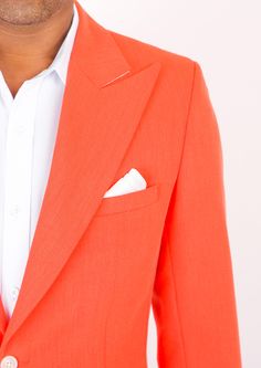 Delivered in as little as two weeks. Free shipping. Covered by our Free Remake Guarantee. Don’t forget Shirts, Pants, Ties & Squares. Fitted Orange Outerwear With Notch Lapel, Tailored Orange Blazer With Notch Lapel, Fitted Orange Blazer With Long Sleeves, Tailored Orange Single-breasted Blazer, Orange Fitted Formal Outerwear, Orange Fitted Blazer For Work, Formal Fitted Orange Outerwear, Orange Notch Lapel Outerwear For Spring, Formal Orange Outerwear With Notch Lapel