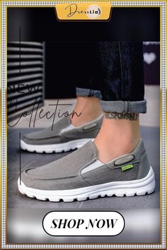 Men Canvas Casual Breathable Footwear Plus Size Flat Shoes Gray Round Toe Slip-on Sneakers For Summer, Gray Slip-on Sneakers, Casual Slip-ons For Outdoor Activities, Gray Flat Slip-on Sneakers Casual Style, Gray Casual Slip-on Flat Sneakers, Casual Gray Slip-on Flat Sneakers, Gray Canvas Shoes With Rubber Sole, Comfortable Gray Canvas Shoes With Rubber Sole, Gray Casual Slip-on Sneakers For Outdoor