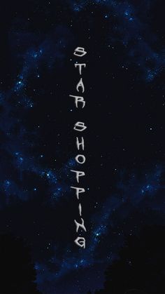 the words are written in white on a dark blue background with stars and trees below