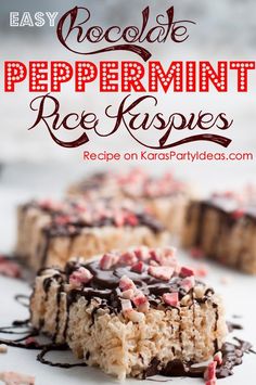 easy chocolate peppermint rice krispies recipe with text overlay that reads easy chocolate peppermint rice krispies