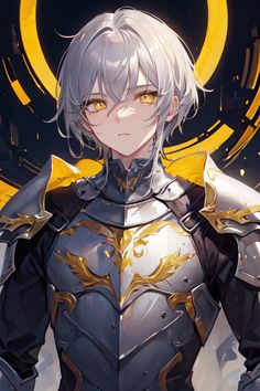 an anime character with white hair wearing armor