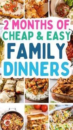 the cover of two months of cheap and easy family dinners, with pictures of different foods