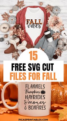 a coffee mug with the words free svg cut files for fall