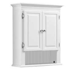 a white cabinet with two doors and drawers