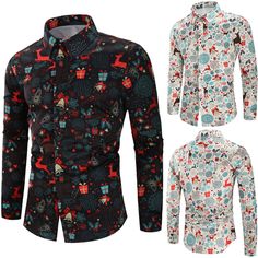 Shirts Type: Casual Shirts Sleeve Length(cm): Full Material: Polyester Fabric Type: Broadcloth Pattern Type: Print Closure Type: Single Breasted Gender: Men Collar: Turn-down Collar Style: Casual Item Type: Shirts Sleeve Style: REGULAR Men Shirt Casual, Xmas Outfits, Santa Candy, Christmas Men, Men Shirt, Christmas Theme, Party Shirts, Casual Shirts For Men, Types Of Shirts