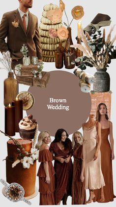 brown wedding collage with bride and groom