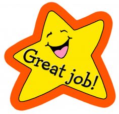 an orange and yellow star with the words great job written on it's side