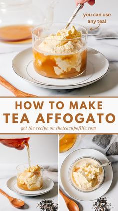 tea affogato recipe Simple Tea Recipes, Cooking With Tea, Unique Cafe Drinks, Tea Infused Desserts, Tea Affogato, Tea Dessert Recipes, Tea Time Recipes, High Tea Recipes, Afternoon Tea Desserts