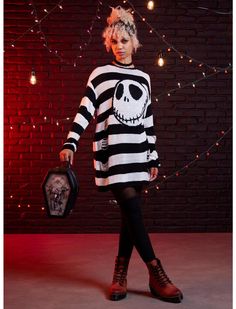 Her Universe The Nightmare Before Christmas Jack Skellington Sweater Dress | Hot Topic Gender Neutral Clothing, Jack Skellington Faces, Christmas Sweater Dress, Neutral Clothing, The Nightmare Before Christmas Jack, Pop Culture Outfits, Culture Outfits, Christmas Jack Skellington, Gender Neutral Clothes