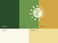 three different color palettes with the words world of food written in white and green