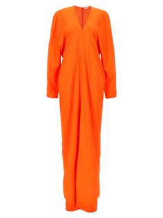 Long stretch viscose dress with long kimono sleeves, V-neck, back zip closure, back split. Composition: 96% viscose, 4% elastane Mode Kimono, Long Sleeve Kimono, Orange Maxi Dress, Viscose Dress, Kimono Sleeves, Womens Kimono, Long Kimono, Satin Maxi, Satin Maxi Dress