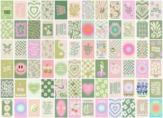 a collage of different patterns and designs in pink, green, blue, and white