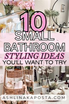 bathroom decor with pink flowers and white towels