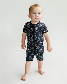 Our bamboo short romper is the perfect blend of style, softness, + functionality for your little bundle of joy. Your little one will stay cozy + comfortable, whether it's playtime, nap time, or cuddle time. Oh-so-soft + stretchy The 2-way zipper makes diaper changes a breeze 95% viscose from bamboo; 5% spandex Suggested delicate wash + hang to dry Not treated with flame retardants Designed with a snug fit for safety Cuddle Time, Baby Sleep Sack, Short Romper, Baby Swimming, Holiday Baby, Bundle Of Joy, One Piece Swim, Hats For Sale, Swim Accessories