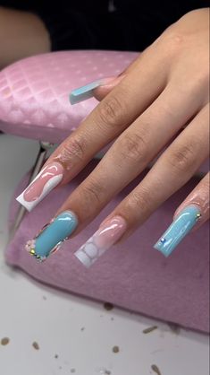 Long Acrylic Nail Designs, Ombre Acrylic Nails, Beige Nails, Colored Acrylic Nails, Colored Acrylic, French Tip Acrylic Nails, Glow Nails, Short Square Acrylic Nails, Dope Nail Designs