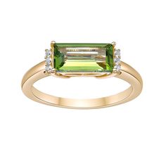 Dazzle and delight with this bright Gemminded 18K Gold Plated Peridot and Lab Created White Sapphire Ring. Click on this JEWELRY & WATCHES GUIDE to learn about fit, styles, materials and more! Dazzle and delight with this bright Gemminded 18K Gold Plated Peridot and Lab Created White Sapphire Ring. Click on this JEWELRY & WATCHES GUIDE to learn about fit, styles, materials and more! FEATURES Ring width: 6 mm Shank style: straight Band fit: flat Metal: sterling silver Plating: 18K gold Finish: po Green Diamond Ring With Gemstone Accents For Formal Occasions, Green Birthstone Ring With Gemstone Accents For Formal Occasions, Formal Green Diamond Ring With Gemstone Accents, Elegant Peridot Birthstone Ring In Yellow Gold, Elegant Yellow Gold Peridot Birthstone Ring, Senior Rings, White Sapphire Ring, Baguette Cut, White Sapphire