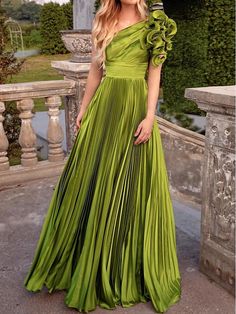 A-Line Evening Gown Elegant Dress Formal Wedding Guest Floor Length Sleeveless One Shoulder Imitation Silk with Pleats Shouder Flower 2024 2024 - $159.99 Green A-line Gown For Spring, Spring A-line Evening Dress With Sweep Train, Spring Sleeveless Evening Dress With Sweep Train, Spring Sleeveless Gown With Sweep Train, Sleeveless Maxi Dress With Sweep Train For Spring, Spring Sleeveless Maxi Dress With Sweep Train, Green Sleeveless Gown With Sweep Train, Green Sleeveless Dress With Sweep Train, Sleeveless Green Dresses With Sweep Train