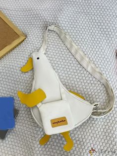 BirdinBag - Cartoon Duck Design Novelty Bag - Ideal for Students in College, High School, and Travel Cute Softback Shoulder Bag For Everyday Use, Cute Everyday Shoulder Bag With Softback, Cute Everyday Use Softback Shoulder Bag, Cute Everyday Softback Shoulder Bag, White Chest Bag With Mobile Phone Pocket For School, White Rectangular Chest Bag For Daily Use, White School Bag With Removable Pouch, White Backpack With Mobile Phone Bag For Daily Use, White Softback Shoulder Bag For Travel