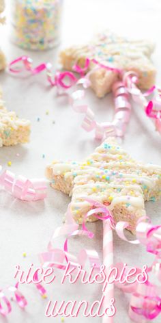 cake batter rice krispies with sprinkles and candy canes on the table