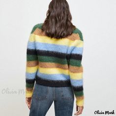 Olivia Mark - Multicolor Vibrant Melange Striped Long Sleeve Pullover Sweater Long Sleeve Pullover Sweater, Short Sleeve Mini Dress, Knitted Pullover Sweaters, Black Rib, Mini Dress With Sleeves, Olivia Mark, Striped Long Sleeve, Knitted Pullover, Long Sleeve Pullover