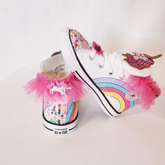 Do you believe in magic? Oh so whimsical, fantastical, and delightful are these custom unicorn converse!! Waiting just for that special someone who still believes. Only one pair in toddler girl size 9 due to the holiday season! The name JADA is for demonstration only. Please provide the name that you would like in the comments section during checkout. Max 6 letters. Converse Rainbow, Rainbow Converse, Unicorn Shoes, Toddler Converse, Cute Smiley Face, Magical Unicorn, Believe In Magic, Do You Believe, Diy Shoes