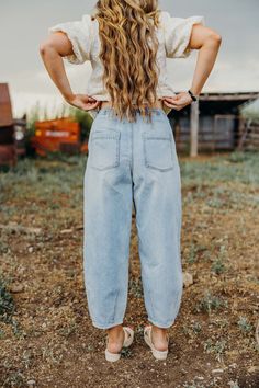 These denim cowgirl pants feature a unique pleat detail and a flattering barrel jean fit - perfect for any fall adventure. So leave the boring jeans behind and let your inner cowgirl shine with these playful pants! Haylee is wear size small paired with The Rosales Top Cowgirl Pants, Denim Cowgirl, Jean Fit, Curvy Dress, Heritage Collection, Short Pants, Bottoms Pants, Jeans Fit, Clothes For Sale