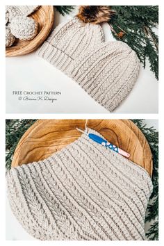 knitted hat with text that says free crochet pattern