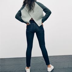 **Wrong Tags On Jeans** True Style #Ma938 Darker In Person Made Of Soft-To-The-Touch Denim Woven With Tencel Lyocell, Our 9" Mid-Rise Skinny Jeans Are Lean And Legs-For-Days Sexy. 9 1/4" Mid Rise, Fitted Through The Hip And Thigh, With A 10" Skinny Leg Opening, 28 1/2" Inseam. Do Well: Tencel Lyocell Fibers Are Derived From Sustainable Wood Sources In A Closed-Loop Process. Premium 81% Cotton/13% Tencel Lyocell/4% Poly/2% Elastane Orta Denim. Magic Pockets. Machine Wash. Tencel Denim, Jeans Material, Madewell Jeans, Dark Wash Denim, Stretch Denim, Madewell, Blue Denim, Womens Bottoms, Mid Rise