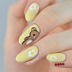 Kutek Disney, Yellow Nail Art, Animal Nail Art, Bears Nails, Anime Nails, Her Nails, Animal Nails, Cute Gel Nails, Nails For Kids