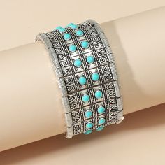 Material: Alloy Fashion Element: Beans Style: Ethnic Style Bohemian Metal Bracelets For Summer, Bohemian Turquoise Beaded Metal Bracelets, Bohemian Blue Metal Bracelets, Blue Bohemian Metal Bracelets, Bohemian Blue Metal Bracelet, Turquoise Beaded Metal Bracelet, Blue Metal Bracelets For Festivals, Eye Bracelets, Horse Eye