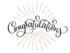 congratulations hand lettering with rays on white background