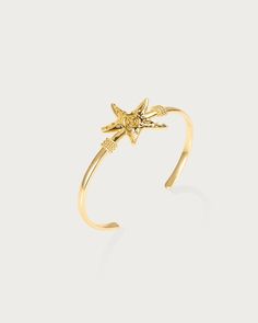 Materials: 18K gold plated brass Measurements: 60mm/2.36" * 50mm/1.97" Gold Star-shaped Celestial Bracelets, Gold Star-shaped Celestial Bracelet, Luxury Gold Star Bracelets, Luxury Gold Star Bracelet, Celestial Gold Star Bracelets, The Bangles, Gold Gold, Starfish, 18k Gold