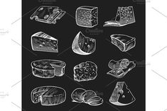 hand drawn cheeses on blackboard