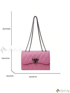 Bird in Bag - Chic Rhombic Metal Chain Square Bag with Fashionable Stamped Design Chic Quilts, Pink Details, Chain Pattern, Bird In Bag, Chain Shoulder Bag, Bag Bag, Square Bag, Diamond Pattern, Metal Chain