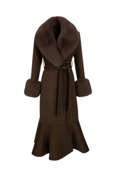 The incredibly exquisite Westminster Cashmere Coat is wardrobe staple. A slim fitting silhouette enhancing longer length coat with stunning peplum detail and luxury real-look detachable faux fur collar and cuffs. Designed to create a stunning and flattering silhouette with a feminie tie waste to gracefully cinch the waste giving shape and definition. A unique and stunning coat perfect to keep warm while looking fantastic on Race Days, Weddings and events. A one of a kind piece.   DETAILS 10% Cashmere 90% Wool Real-look faux fur collar Specialist dry clean only Brown Coat With Fur, Peplum Coat, Real Fur Coat, Evening Style, British Outfits, Future Goals, Brown Coat, Faux Fur Collar, Cashmere Coat