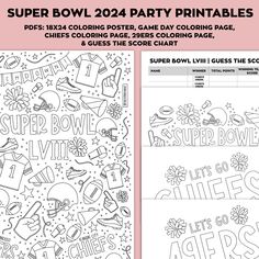 the super bowl party printables are available in two different colors, and one is for