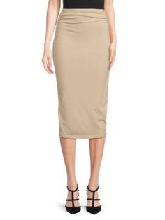 The Ruched Pencil Skirt: The Instagram-worthy skirt. flatter your figure with strategically ruched detailing while still maintaining a sleek, tailored pencil silhouette. Stretchy waistband and pull-on style provides all-day comfort to confidently showcase on your feed. Subtle ruching camouflages problem areas so you can focus on capturing your best selfie in this stretch cotton-spandex blend that moves with you. A true wardrobe staple to complement any top. Ruched Midi Length Summer Bottoms, Fitted Ruched Midi Skirt, Spring Fitted Midi-length Bottoms, Ruched Skirt For Workwear In Summer, Ruched Skirt For Workwear And Summer, Fitted Ruched Bottoms For Workwear, Knee-length Ruched Skirt For Work, Summer Ruched Skirt For Workwear, Fitted Ruched Midi-length Bottoms