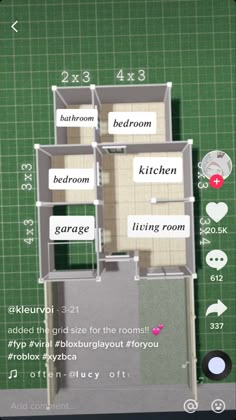 the floor plan for a small house with three rooms and two bathrooms in each room