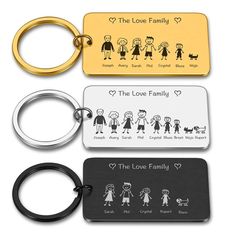 two keychains, one with family pictures and the other has a couple's name on it