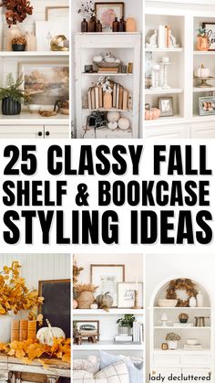 25 Classy Fall Shelf & Bookcase Styling Ideas Decorating Bookcases For Fall, Fireplace Built Ins Fall Decor, Fall Decor Ideas For Bookcase, Shelf Styling For Fall, Fall Built In Decor, Simple Fall Shelf Decor, Fall Floating Shelf Decor Ideas, Farmhouse Fall Shelf Decor, Farmhouse Fall Decor 2023