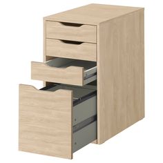 two drawers with one drawer open and the other closed, both in light wood finish