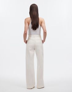 The Harlow Wide-Leg Jean in Tile White: Airy Denim Edition Classic Wide-leg Spring Jeans, Classic Spring Wide-leg Jeans, Classic Wide-leg Jeans For Spring, Spring Classic Wide-leg Jeans, Classic High-rise Spring Wide Leg Pants, Classic High-rise Wide Leg Pants For Spring, Classic High Rise Wide Leg Pants For Spring, Chic Tapered Leg Flare Jeans For Spring, Chic High-waisted Relaxed Fit Flare Jeans