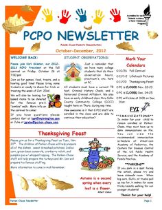 a flyer with handprints on it that says ppo news letter, thanksgiving feast