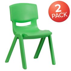 two pack of green plastic school chairs with the number 2 on each side and one in red