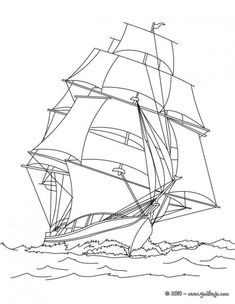 a sailboat sailing in the ocean with waves on it's side coloring page