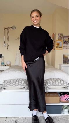 midi satin skirt, outfit inspiration, fashion, satin skirt, skirt, midi skirt, long skirt, black, outfit, outfit inspo, aesthetic, clothing, summer outfits, outfit ideas, lookbook, look of the day, fashion, gothic, dark aesthetic Silk Skirt Maxi, Silk Skirt Office Outfit, Black Silk Maxi Skirt, Aritzia Effortless Pant Outfit, Midi Skirt Winter Outfit, Midi Satin Skirt Outfit, Silk Maxi Skirt Outfit, Black Silk Skirt Outfit, Skirt Black Outfit